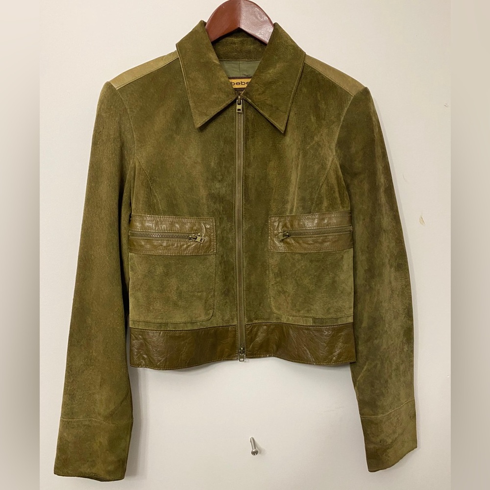 bebe Olive Green Suede Bomber Jacket
